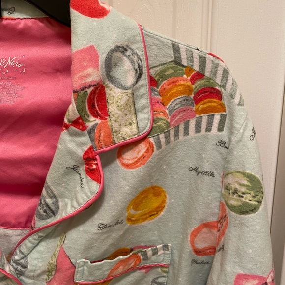 Nick & Nora Flannel Macaron Pajama Top Button up Shirt Novelty Warm Cozy Cotton - Picture 3 of 10